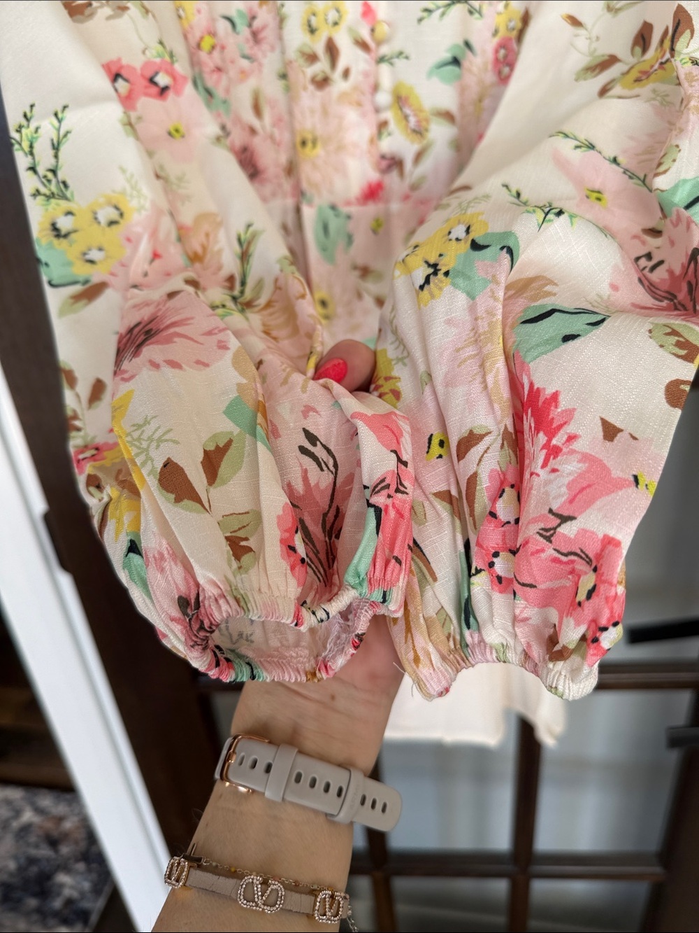 Floral Cream Long-Sleeve Midi Dress - Picture 6 of 8